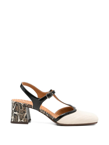  Chie Mihara T-strap Snakeskin Block Heel Shoes - White 