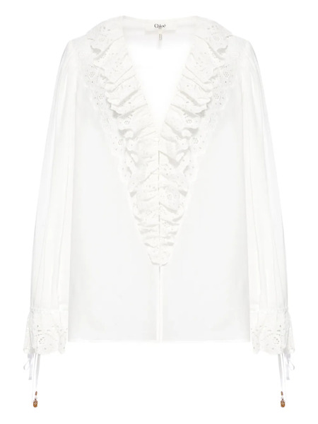  Chloé Broderie-anglaise Ruffled Blouse - White 