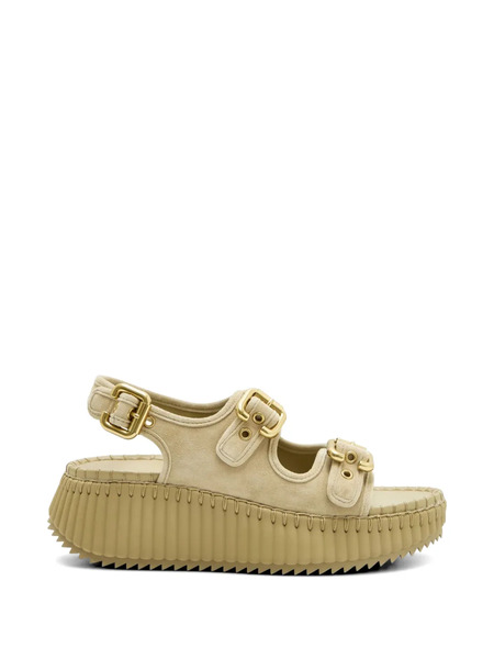  Chloé Buckle Leather Sandals - Neutrals 