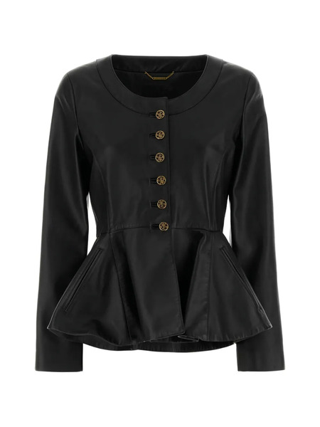  Chloé Button-front Peplum Leather Jacket - Black 