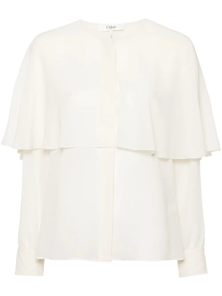  Chloé Cape-design Silk Shirt - Neutrals 