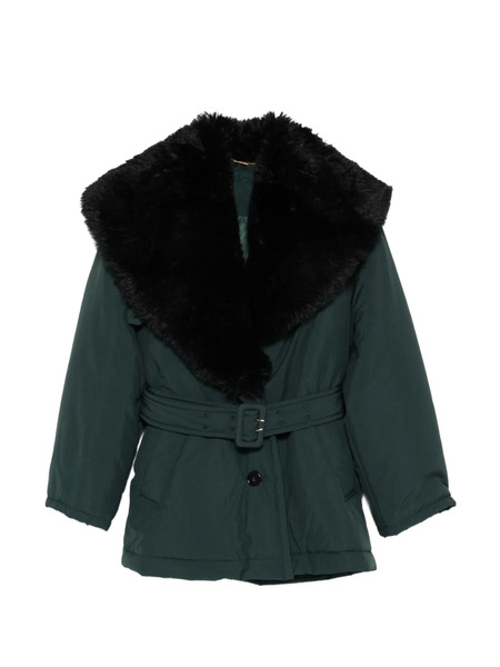  Chloé Detachable Shearling Collar Belted Coat - Green 