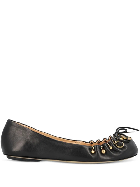  Chloé Embellished Ruffled Ballet Flats - Black 