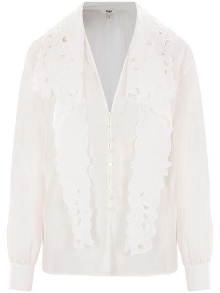  Chloé Embroidered Lavallière Shirt - White 