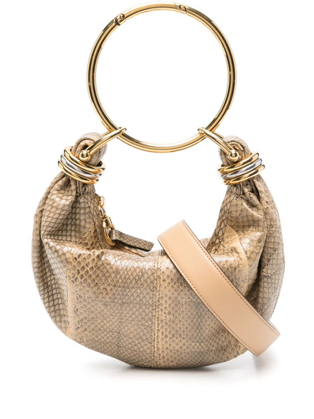  Chloé Eyewear Embellished Watersnake Shoulder Bag - Neutrals 