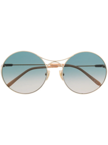  Chloé Eyewear Logo-engraved Round-frame Sunglasses - Gold 