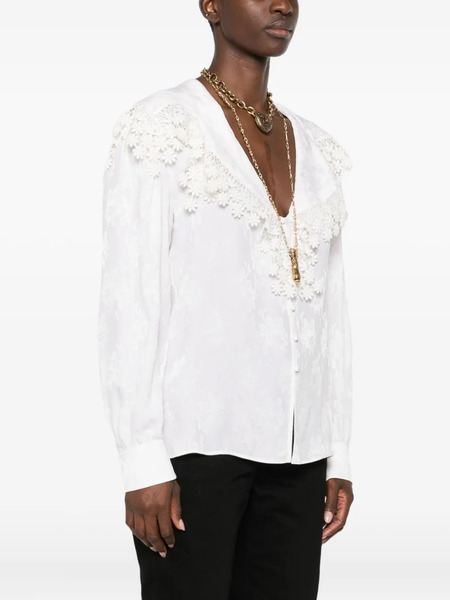  Chloé Floral-lace Trimmed Shirt - White 