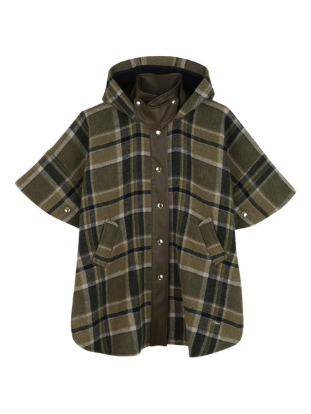  Chloé Kids Check-patterned Hooded Cape - Green 