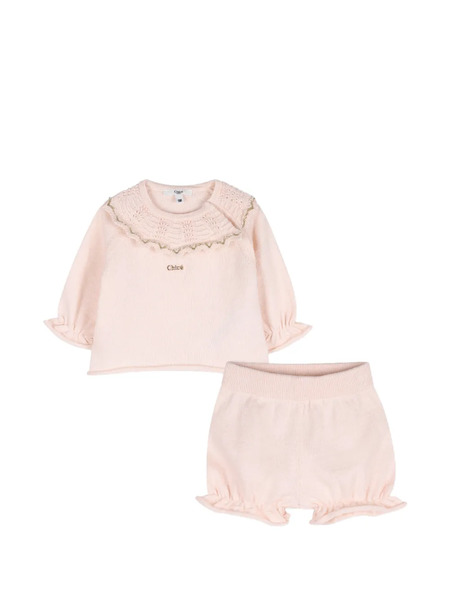  Chloé Kids Crochet Ruffled Set - Pink 