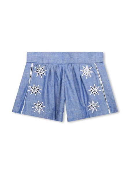  Chloé Kids Embroidered Chambray Shorts - Blue 