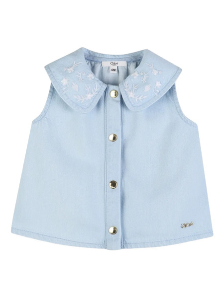  Chloé Kids Embroidered-collar Top - Blue 