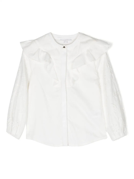  Chloé Kids Embroidered-design Cotton Blouse - White 