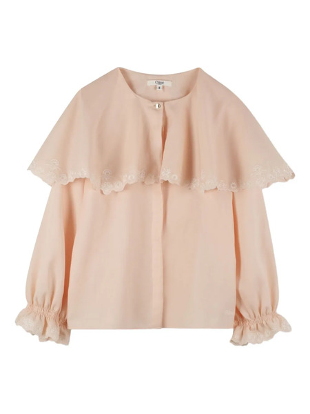  Chloé Kids Embroidered Ruffled-collar Blouse - Pink 