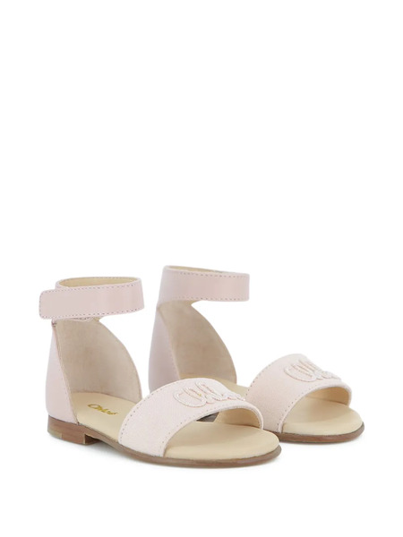  Chloé Kids Embroidery Strap Sandals - Pink 