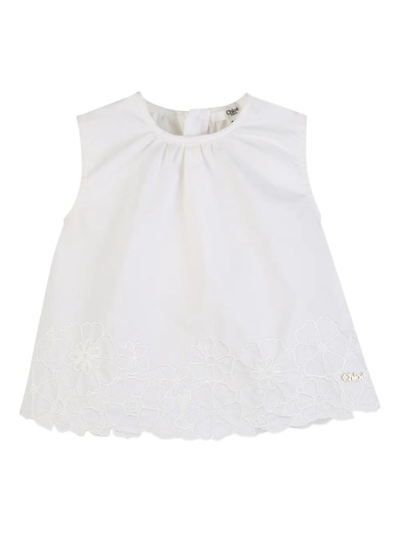 Chloé Kids Floral-appliqué Top - White 