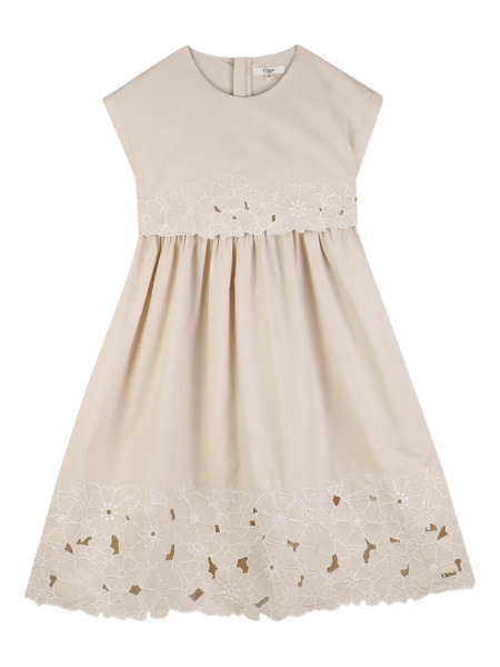  Chloé Kids Floral-embroidered Dress - Neutrals 
