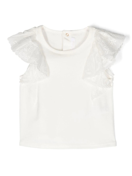  Chloé Kids Floral-embroidered Flutter-sleeve T-shirt - White 
