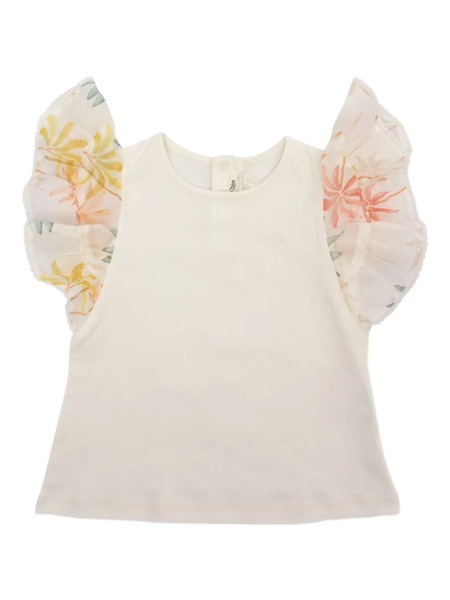  Chloé Kids Floral-print Ruffled Top - White 