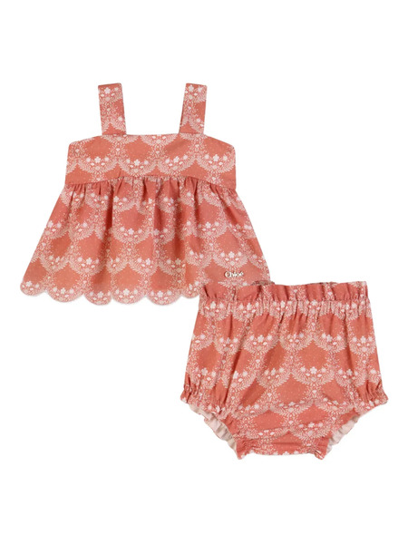  Chloé Kids Floral-print Shorts Set - Pink 