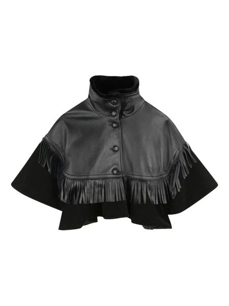  Chloé Kids Fringed Leather Cape - Black 