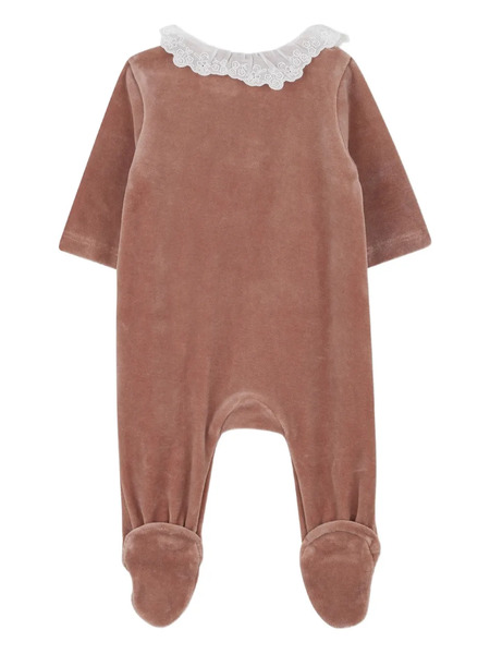 Chloé Kids Lace-collar Velvet Pyjamas - Pink 