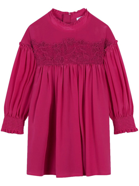  Chloé Kids Lace-detail Silk Dress - Pink 