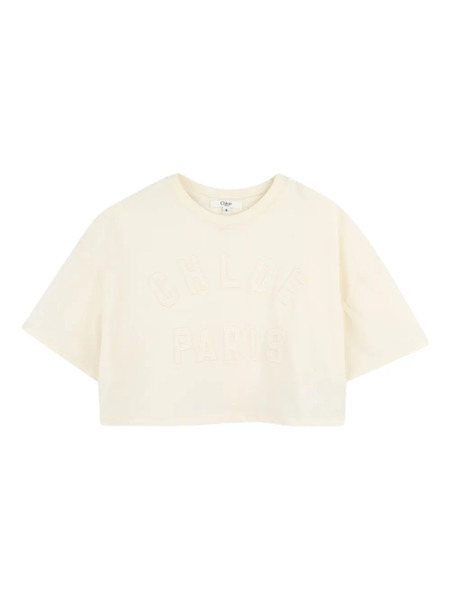  Chloé Kids Logo-embossed Cropped T-shirt - Neutrals 