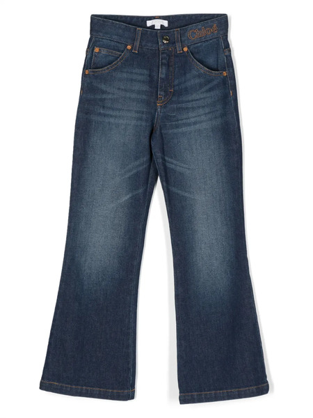  Chloé Kids Logo-embroidered Flared Jeans - Blue 