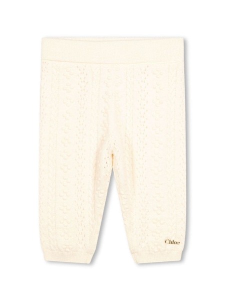  Chloé Kids Logo-embroidered Knitted Trousers - Neutrals 
