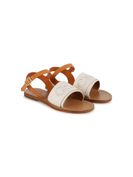  Chloé Kids Logo-embroidered Leather Sandals - White 