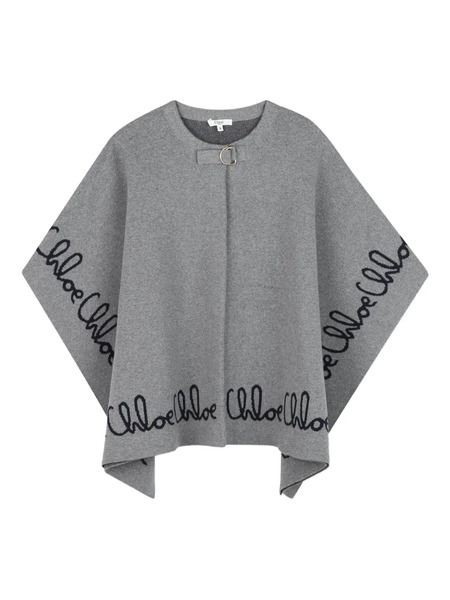  Chloé Kids Logo-embroidered Poncho - Grey 
