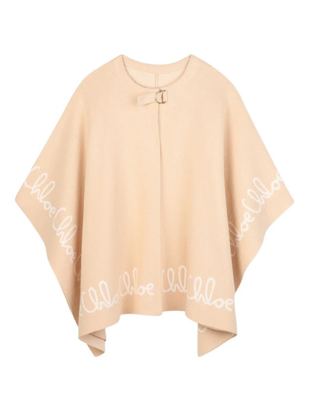  Chloé Kids Logo-embroidered Poncho - Neutrals 