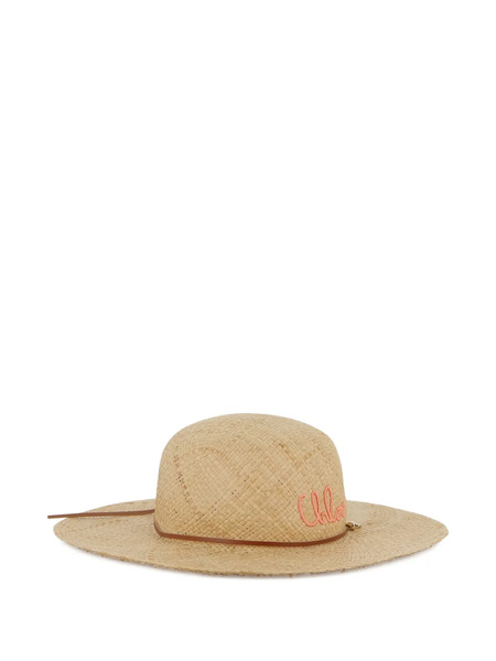  Chloé Kids Logo-embroidered Straw Hat - Neutrals 