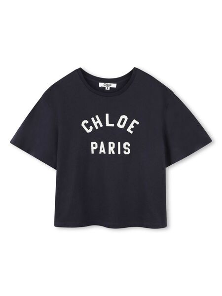  Chloé Kids Logo-embroidered T-shirt - Blue 