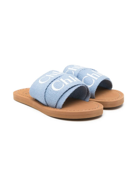  Chloé Kids Logo-print Slides - Blue 