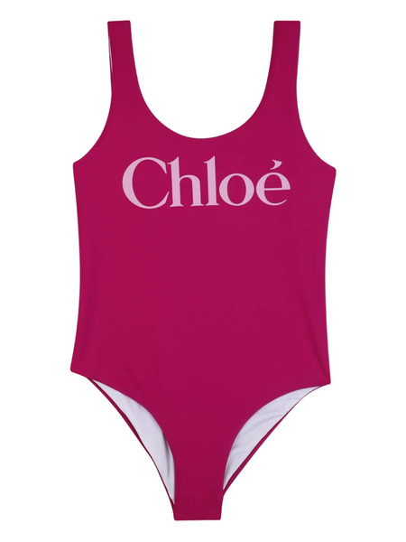  Chloé Kids Logo Print Swimsuit - Pink 