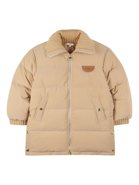  Chloé Kids Ribbed-collar Puffer Coat - Neutrals 