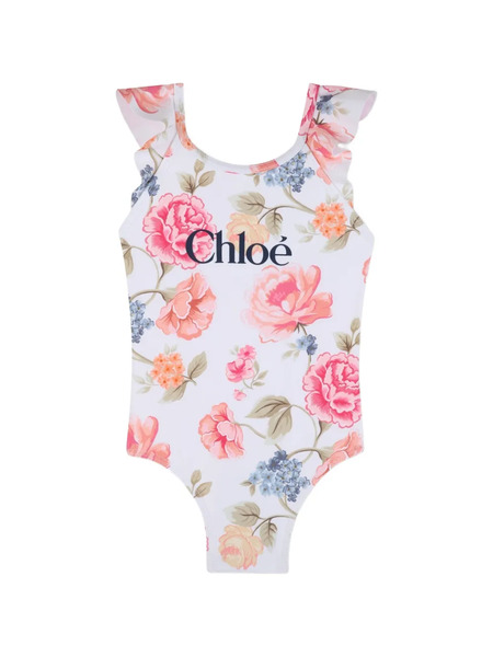  Chloé Kids Ruffled Floral-print Top - White 