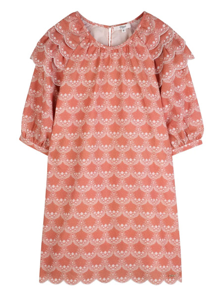  Chloé Kids Ruffled Printed Dress - Pink 