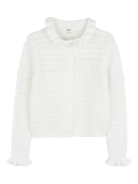  Chloé Kids Ruffled-trim Cardigan - White 