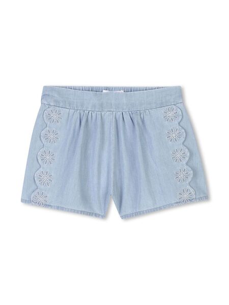  Chloé Kids Scallop-edge Denim Shorts - Blue 