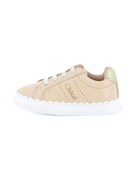  Chloé Kids Scalloped-edge Leather Sneakers - Neutrals 