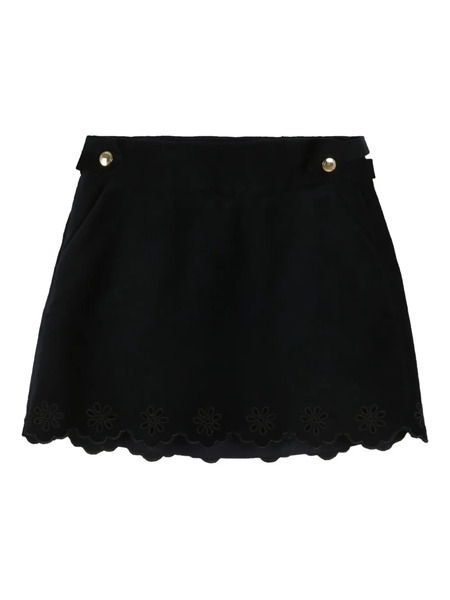  Chloé Kids Scalloped-hem Floral-embroidered Skirt - Blue 