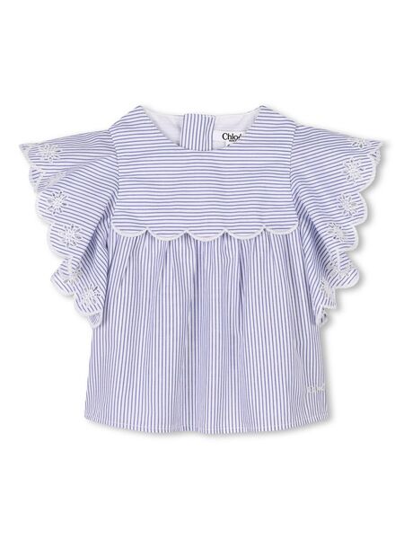  Chloé Kids Striped Ruffled Blouse - Blue 