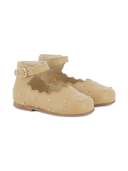  Chloé Kids Studded Scalloped Ballet Flats - Yellow 