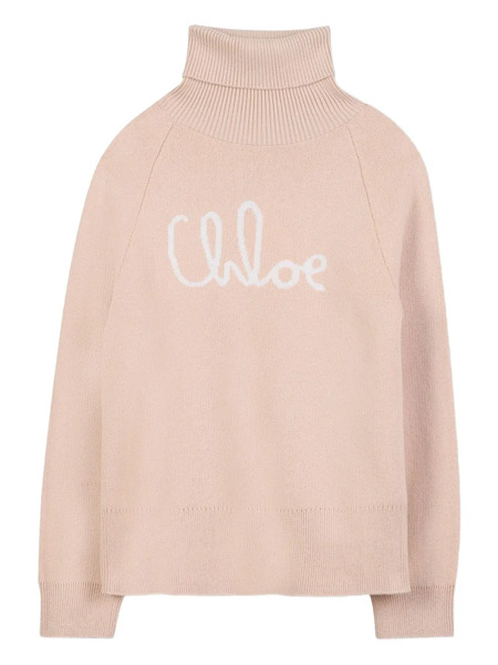  Chloé Kids Turtle-neck Logo Sweater - Neutrals 
