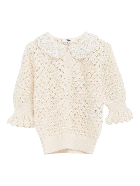  Chloé Lace-collar Open-knit Sweater - White 
