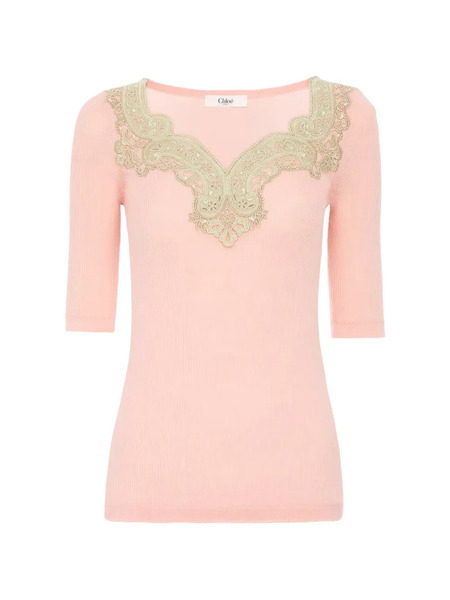  Chloé Lace Ribbed Sweater - Pink 