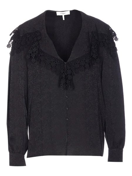  Chloé Lace-trim Long-sleeve Blouse - Black 