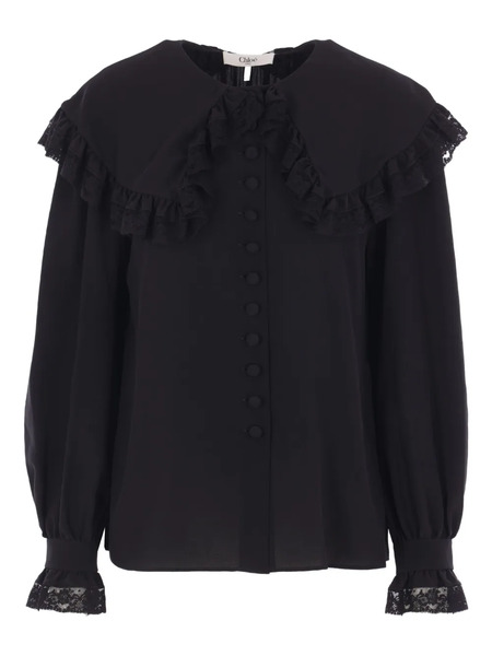  Chloé Lace-trimmed Ruffled Top - Black 